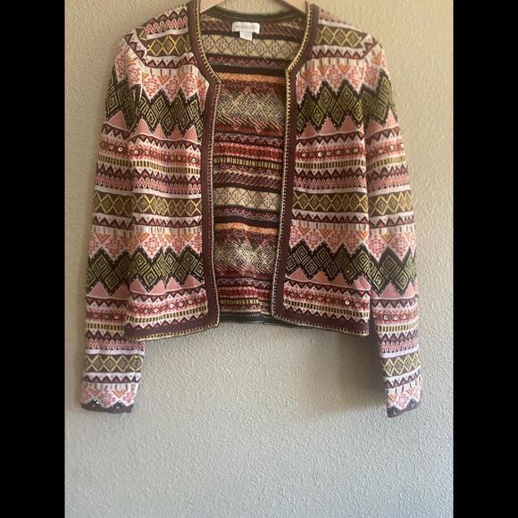 Monsoon Sweaters - Vintage Rare Monsoon Cardigan Beaded Size Small/ 4 Festive Print‎ Knit Wool UK 8